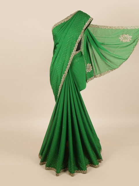 

Pothys Green & Gold-Toned Embellished Zardozi Pure Georgette Heavy Work Saree