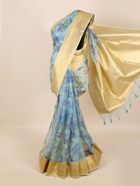 

Pothys Blue & Sea Green Woven Design Art Silk Saree