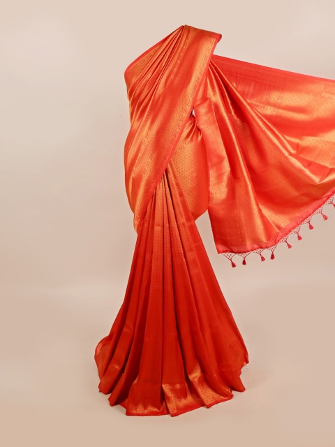 

Pothys Red & Gold-Toned Floral Zari Art Silk Banarasi Saree