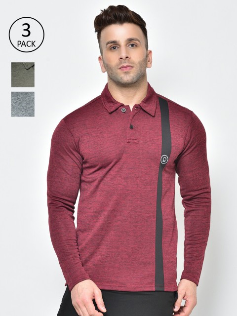 

Chkokko Men Set of 3 Polo Collar Training or Gym T-shirt, Grey melange
