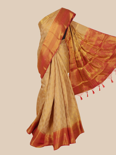 

Pothys Cream & Red Woven Design Art Silk Banarasi Saree