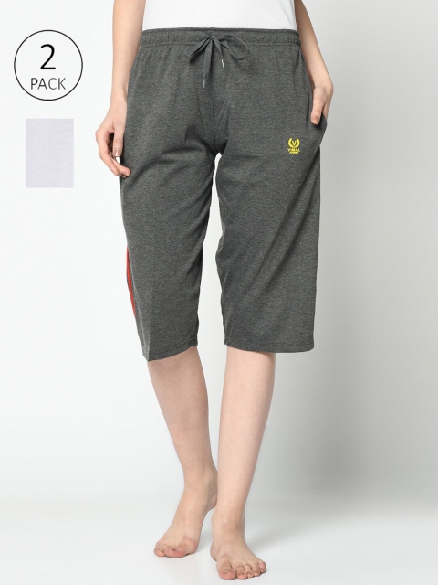 

VIMAL JONNEY Women Charcoal & White 2 Lounge Shorts