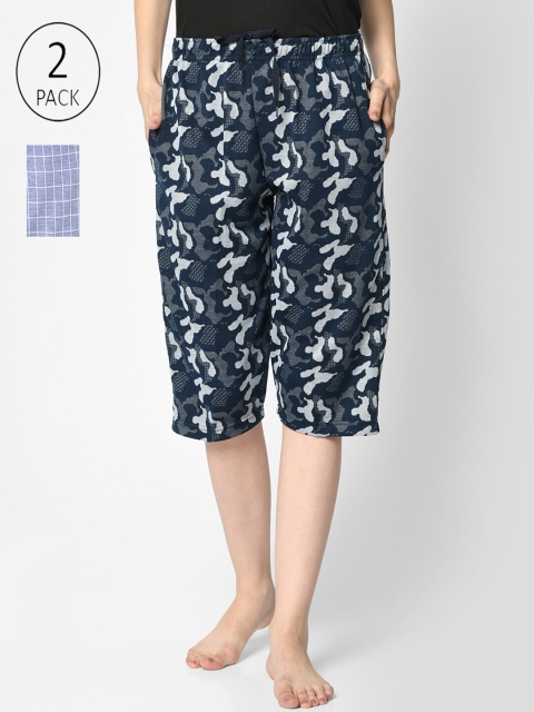 

VIMAL JONNEY Women Navy Blue & Grey 2 Checked Lounge Shorts