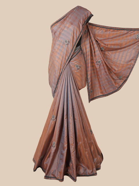 

Pothys Copper & Black Striped Beads and Stones Art Silk Saree