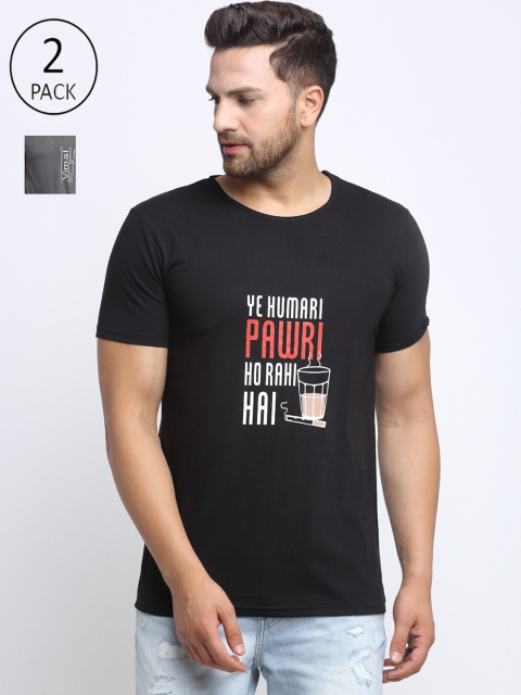 

VIMAL JONNEY Men Pack of 2 Typography Printed T-shirt, Black
