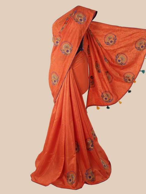 

Pothys Orange & Purple Ethnic Motifs Art Silk Saree