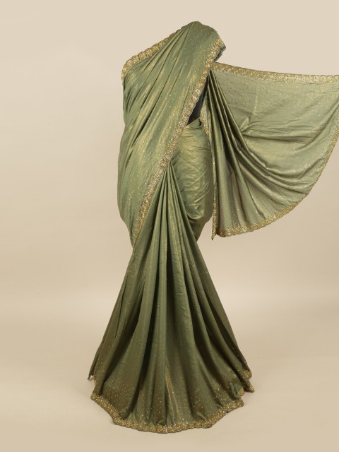 

Pothys Green Embellished Beads and Stones Pure Georgette Saree