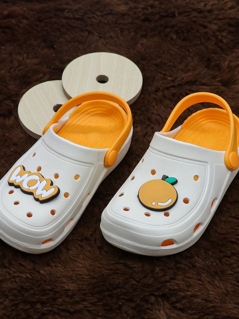 

FEETWELL SHOES Unisex Kids White & Yellow Croslite Clogs
