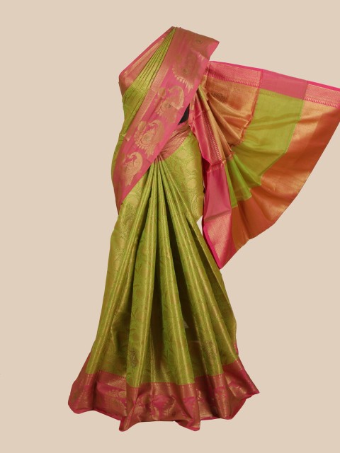 

Pothys Green & Gold-Toned Woven Design Art Silk Banarasi Saree