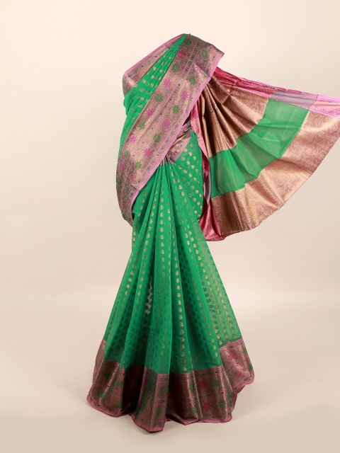 

Pothys Green & Pink Floral Zari Saree