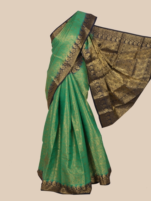 

Pothys Green & Navy Blue Woven Design Beads and Stones Art Silk Banarasi Saree