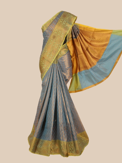 

Pothys Blue & Orange Ethnic Motifs Zari Art Silk Banarasi Saree