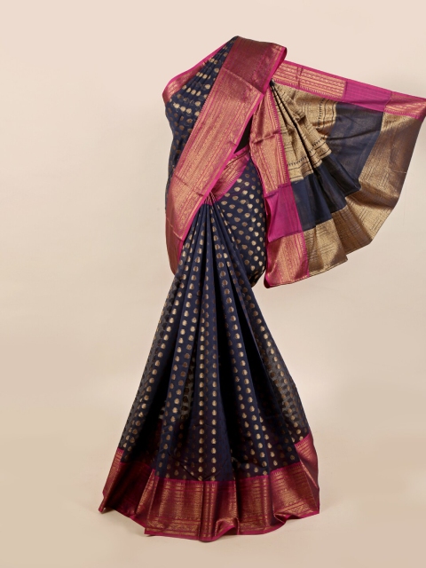 

Pothys Navy Blue & Pink Floral Zari Saree