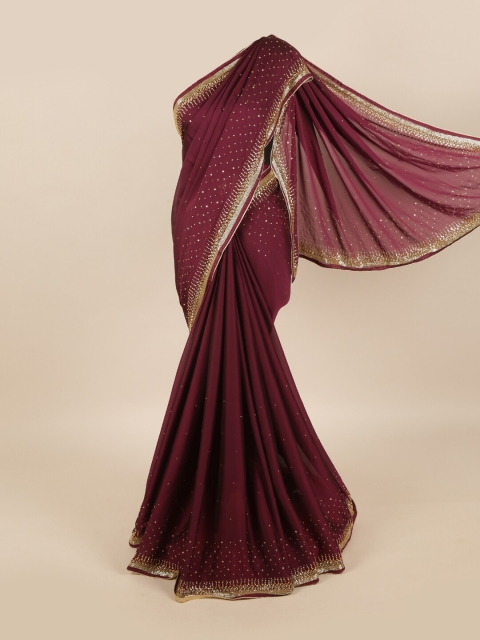 

Pothys Purple Embellished Pure Georgette Saree
