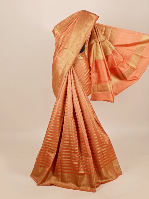

Pothys Copper & Gold-Toned Paisley Zari Pure Silk Tussar Saree