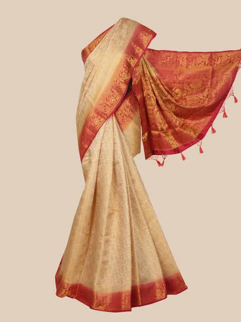 

Pothys Cream & Red Woven Design Art Silk Banarasi Saree