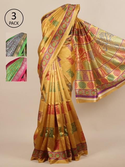 

Pothys-Pack of 3 Assorted Jute Print Sarees