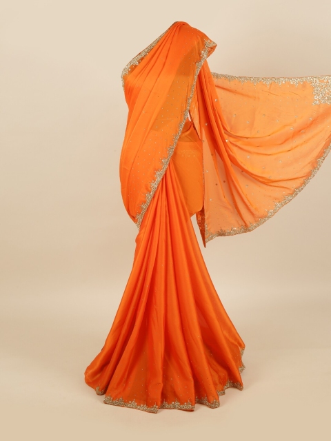 

Pothys Women Orange Embroidered Pure Georgette Saree