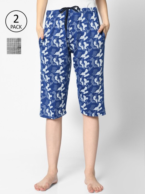

VIMAL JONNEY Women Pack of 2 Printed Cotton Lounge Shorts, Blue