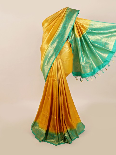 

Pothys Mustard & Green Floral Zari Art Silk Banarasi Saree