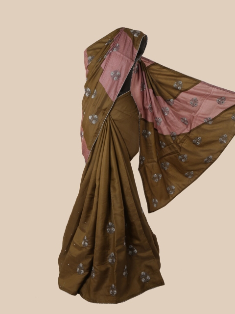

Pothys Green & Pink Floral Embroidered Art Silk Saree