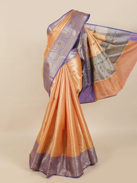 

Pothys Peach & Blue Woven Design Zari Art Silk Banarasi Saree