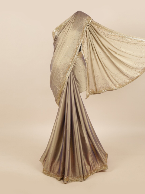 

Pothys Women Tan & Golden Embellished Beads and Stones Pure Georgette Saree