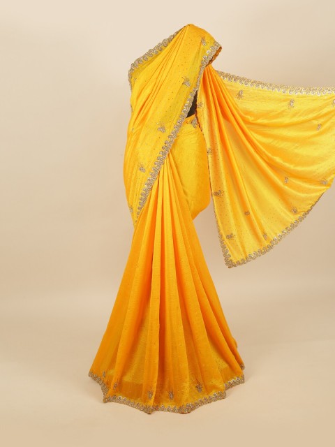 

Pothys Yellow & Gold-Toned Embellished Pure Georgette Saree