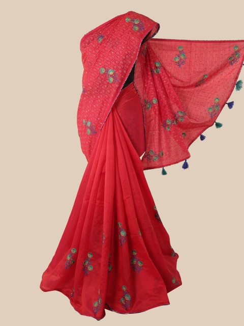 

Pothys Pink & Purple Floral Beads and Stones Art Silk Saree