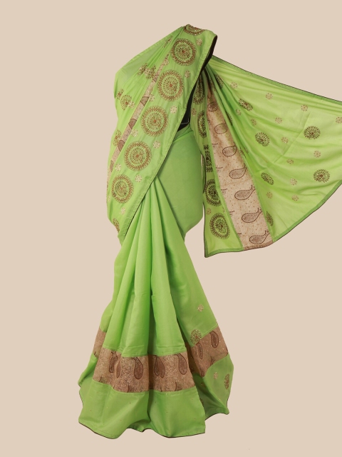 

Pothys Green & Brown Ethnic Motifs Embroidered Art Silk Saree