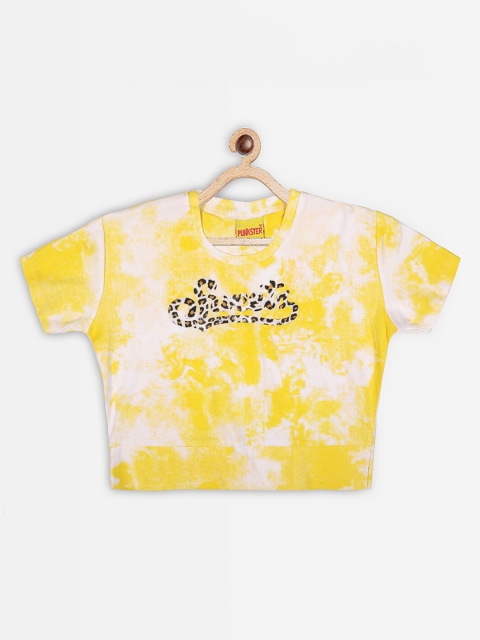 

Punkster Yellow Tie and Dye Extended Sleeves Boxy Crop Top
