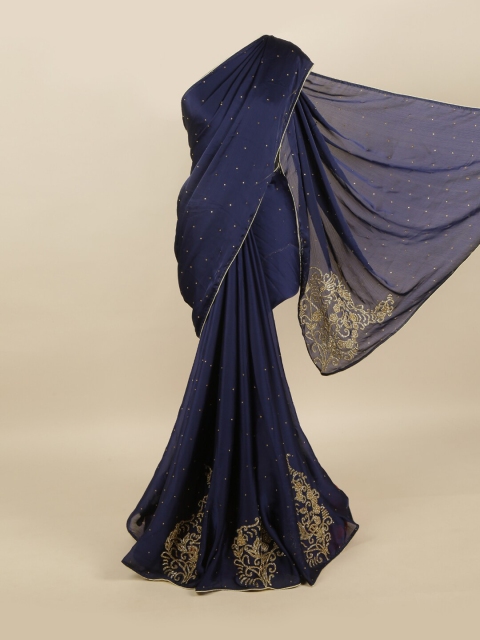 

Pothys Blue & Gold-Toned Embellished Pure Georgette Saree