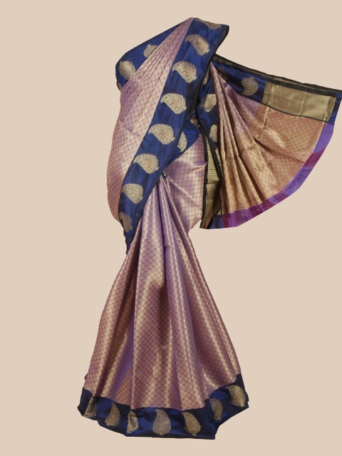 

Pothys Violet & Gold-Toned Woven Design Art Silk Banarasi Saree