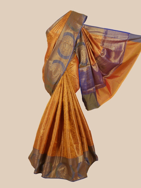 

Pothys Mustard & Purple Woven Design Art Silk Banarasi Saree