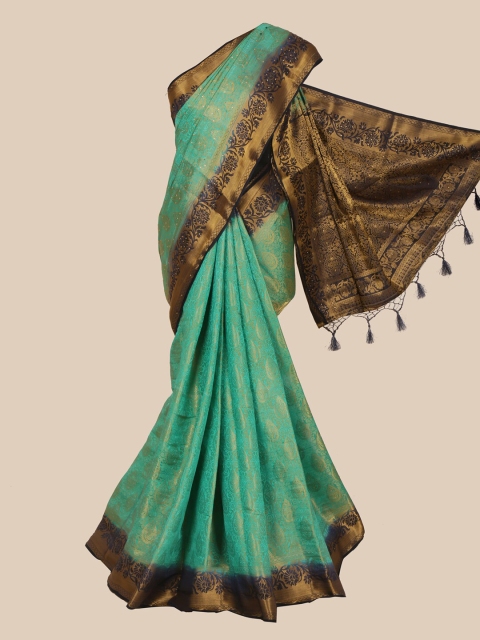 

Pothys Green & Navy Blue Floral Art Silk Banarasi Saree