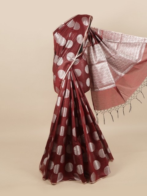 

Pothys Maroon & Silver-Toned Ethnic Motifs Zari Linen Blend Saree