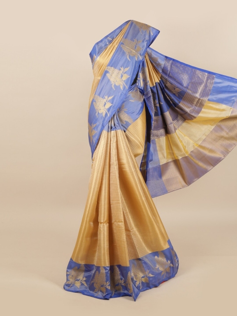 

Pothys Cream & Blue Checked Zari Art Silk Banarasi Saree