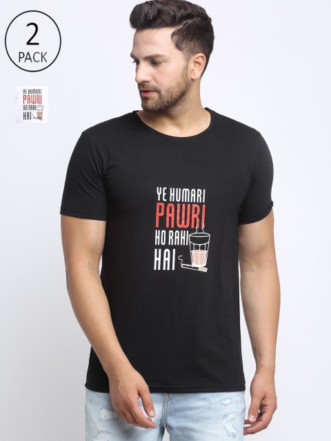 VIMAL JONNEY Men Black Pack of 2 Typography Print T-shirt