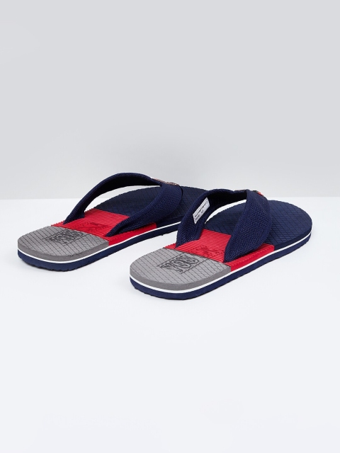 

max Men Navy Blue & Red Colourblocked Thong Flip-Flops