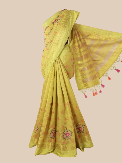 

Pothys Lime Green & Pink Floral Art Silk Saree