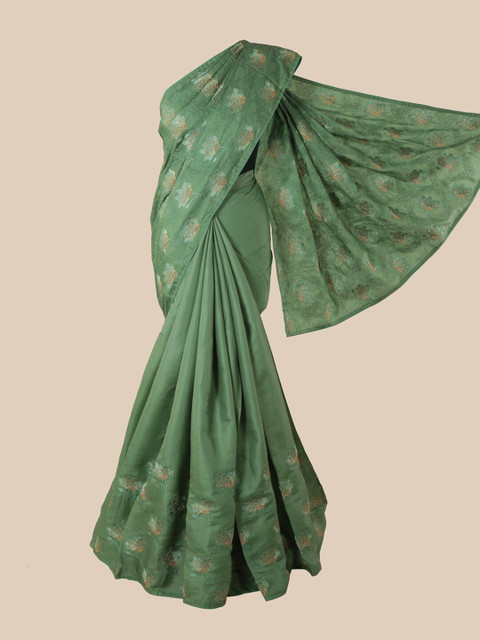 

Pothys Green & Brown Floral Art Silk Saree