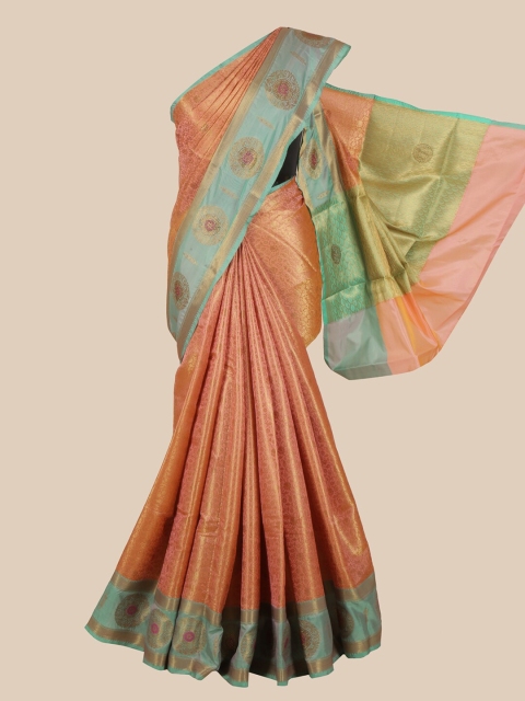 

Pothys Peach & Blue Woven Design Art Silk Banarasi Saree