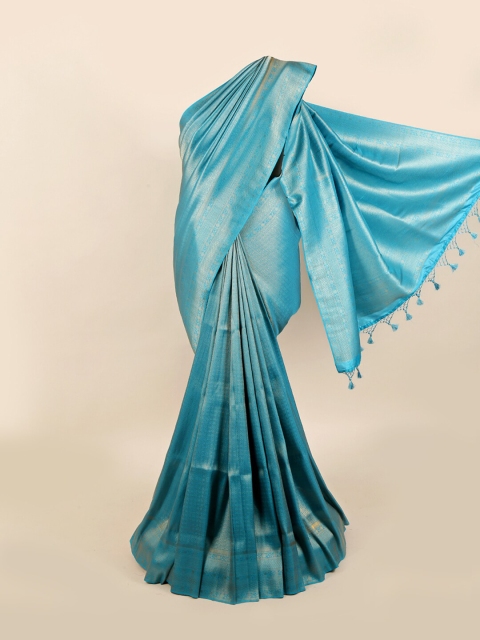 

Pothys Blue & Gold-Toned Floral Zari Art Silk Banarasi Saree