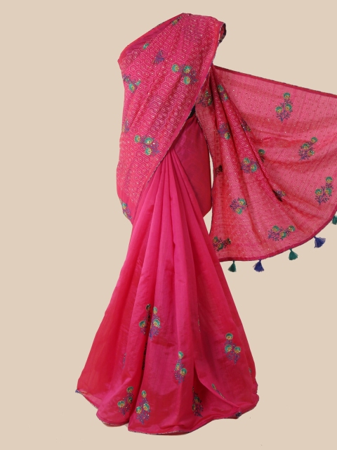 

Pothys Magenta & Blue Ethnic Motifs Beads and Stones Art Silk Saree