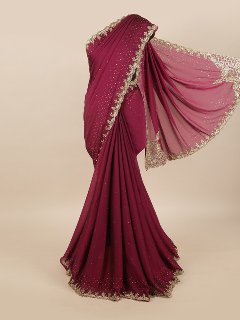 

Pothys Maroon & Gold-Toned Ethnic Motifs Pure Georgette Saree