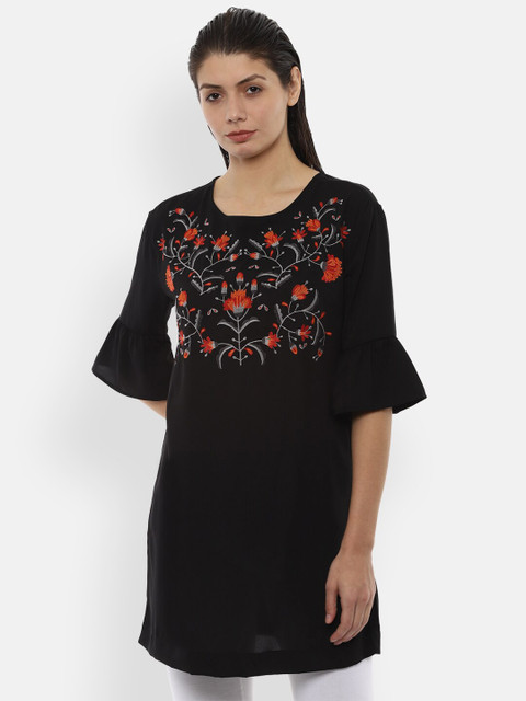 

Van Heusen Woman Black & Red Modal Embroidered Tunic