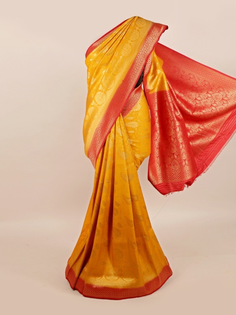 

Pothys Mustard & Red Woven Design Art Silk Banarasi Saree