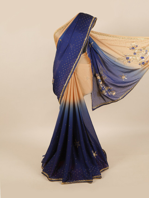 

Pothys Blue & Beige Ethnic Motifs Pure Georgette Saree