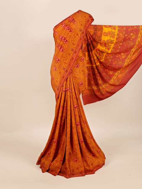 

Pothys Mustard & Pink Floral Pure Chiffon Saree