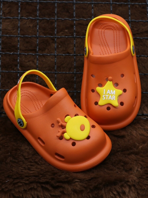 

FEETWELL SHOES Kids Brown & Yellow Croslite Clogs